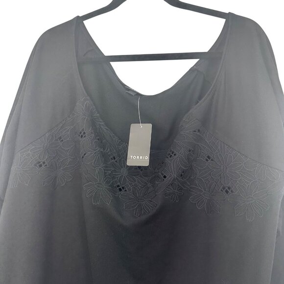 Torrid Womens Black Off-The-Shoulder Embroidered Sweatshirt SZ 3X 22-24 Pullover - Picture 11 of 13